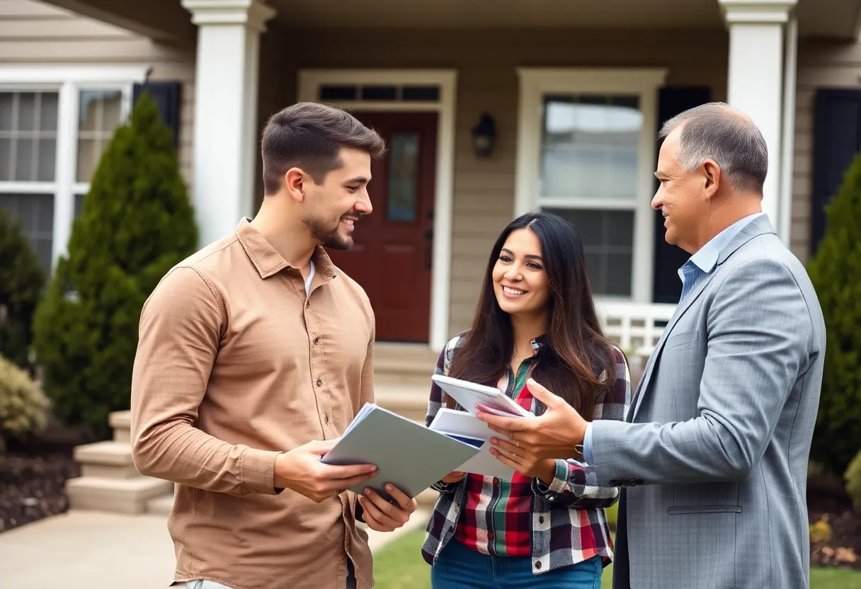 A couple receiving home buying tips from a realtor.