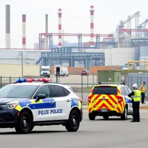 Law enforcement blocking access to Hyundai manufacturing site