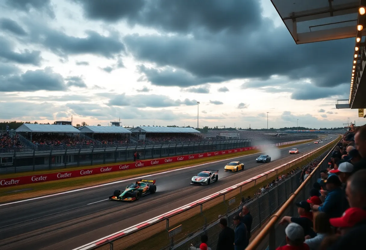 Racing cars at IMSA qualifying event at Indianapolis Motor Speedway