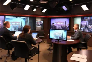 Inside INdiana Business newsroom with journalists