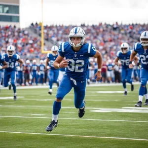 Football player in Colts gear running on the field during a game