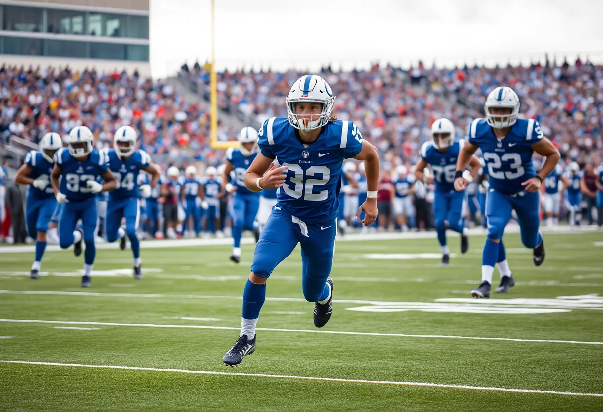 Football player in Colts gear running on the field during a game