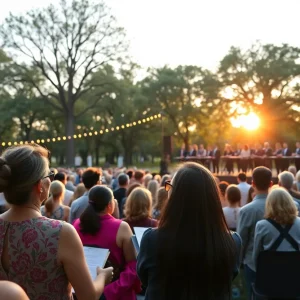 Audience enjoying an outdoor opera performance in a park