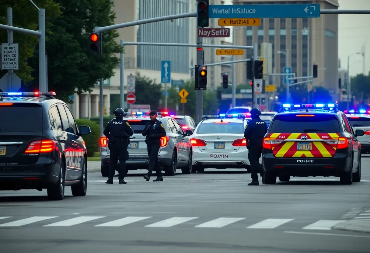 Police response at Indianapolis involving officers and police vehicles outside a fast-food restaurant