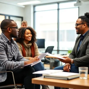 Small business owners in Indianapolis discussing healthcare options