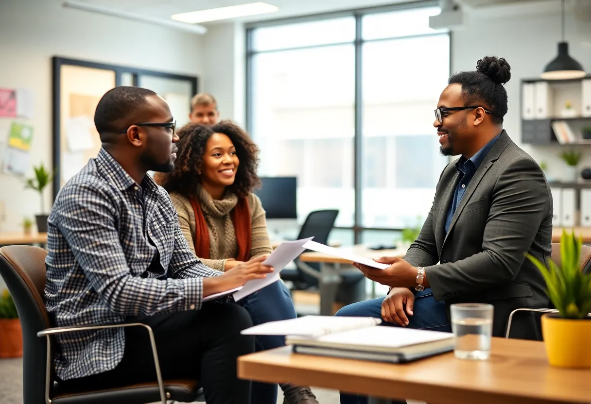 Small business owners in Indianapolis discussing healthcare options
