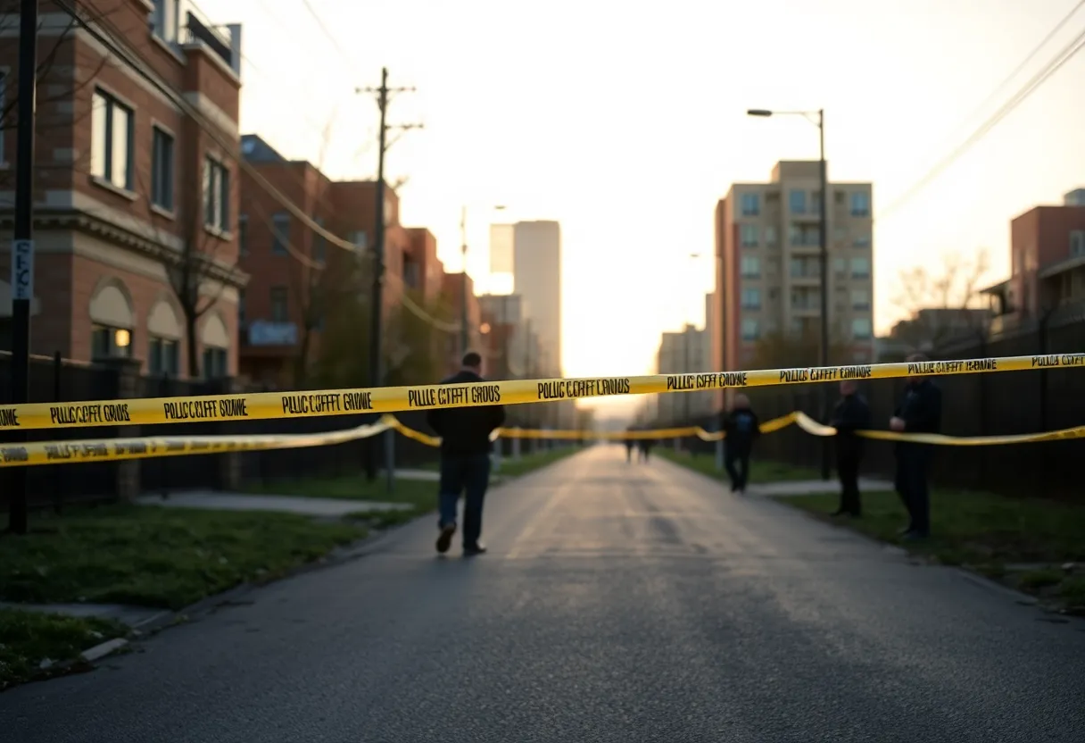 Police investigating urban trail scene with forensic team during daylight