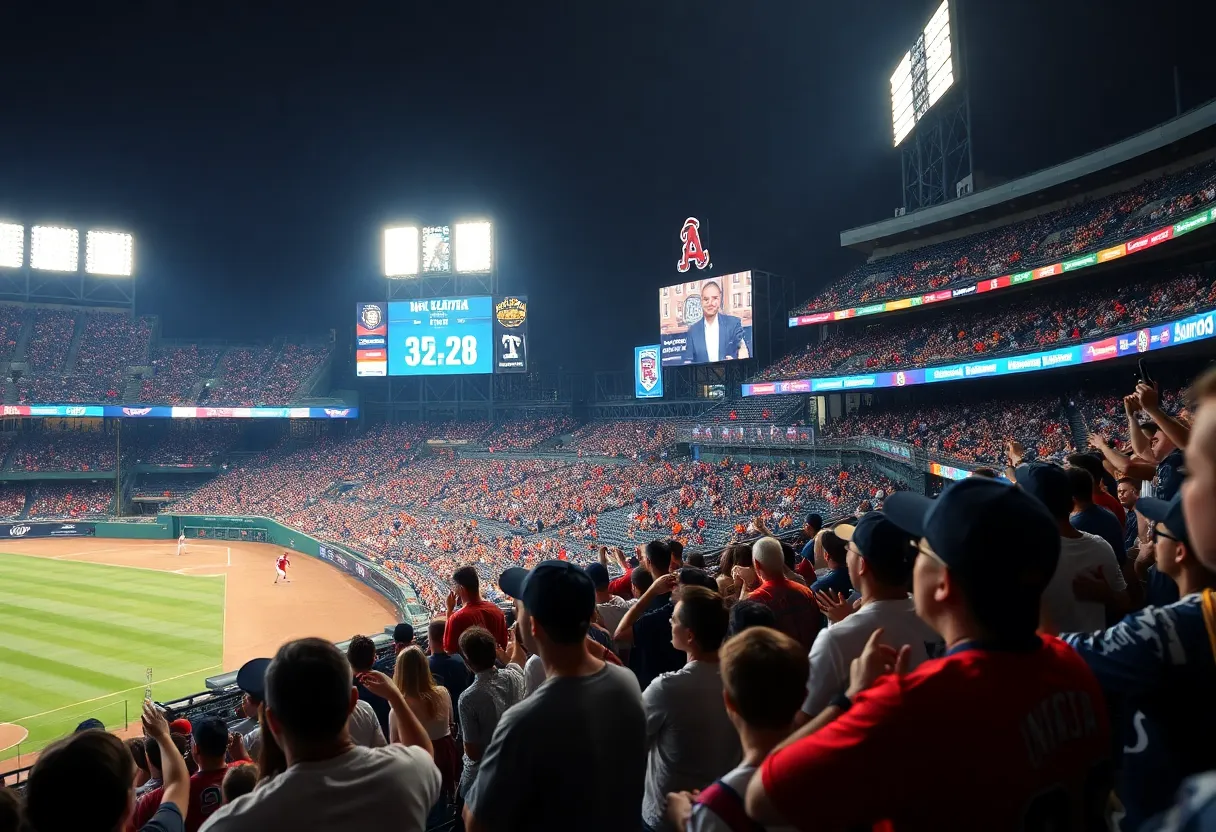 Crowd celebrating at a baseball stadium in Indianapolis after a victory