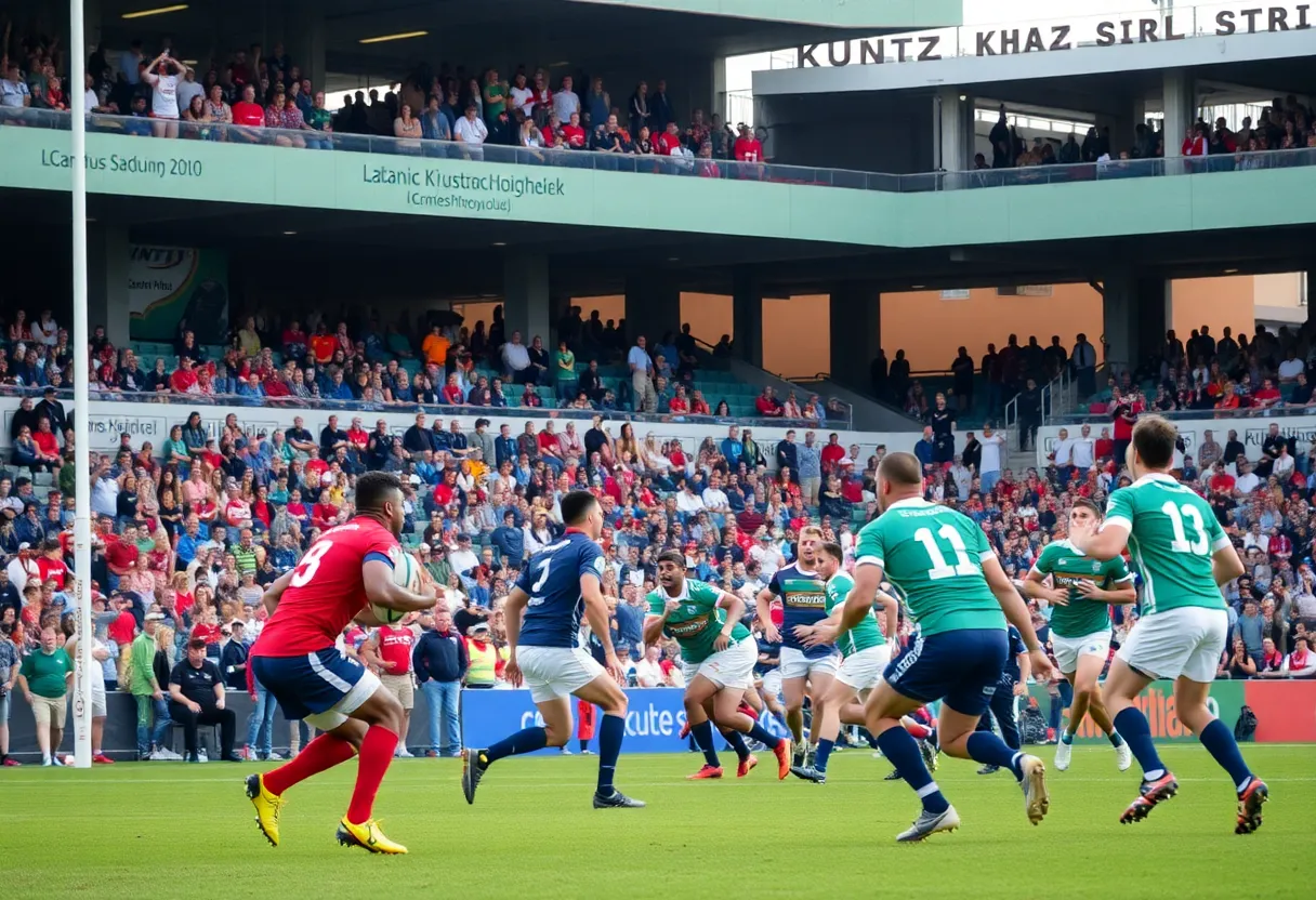 Rugby match happening at Kuntz Stadium with spectators