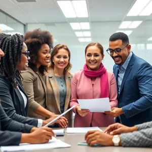 Diverse professionals working in a government office