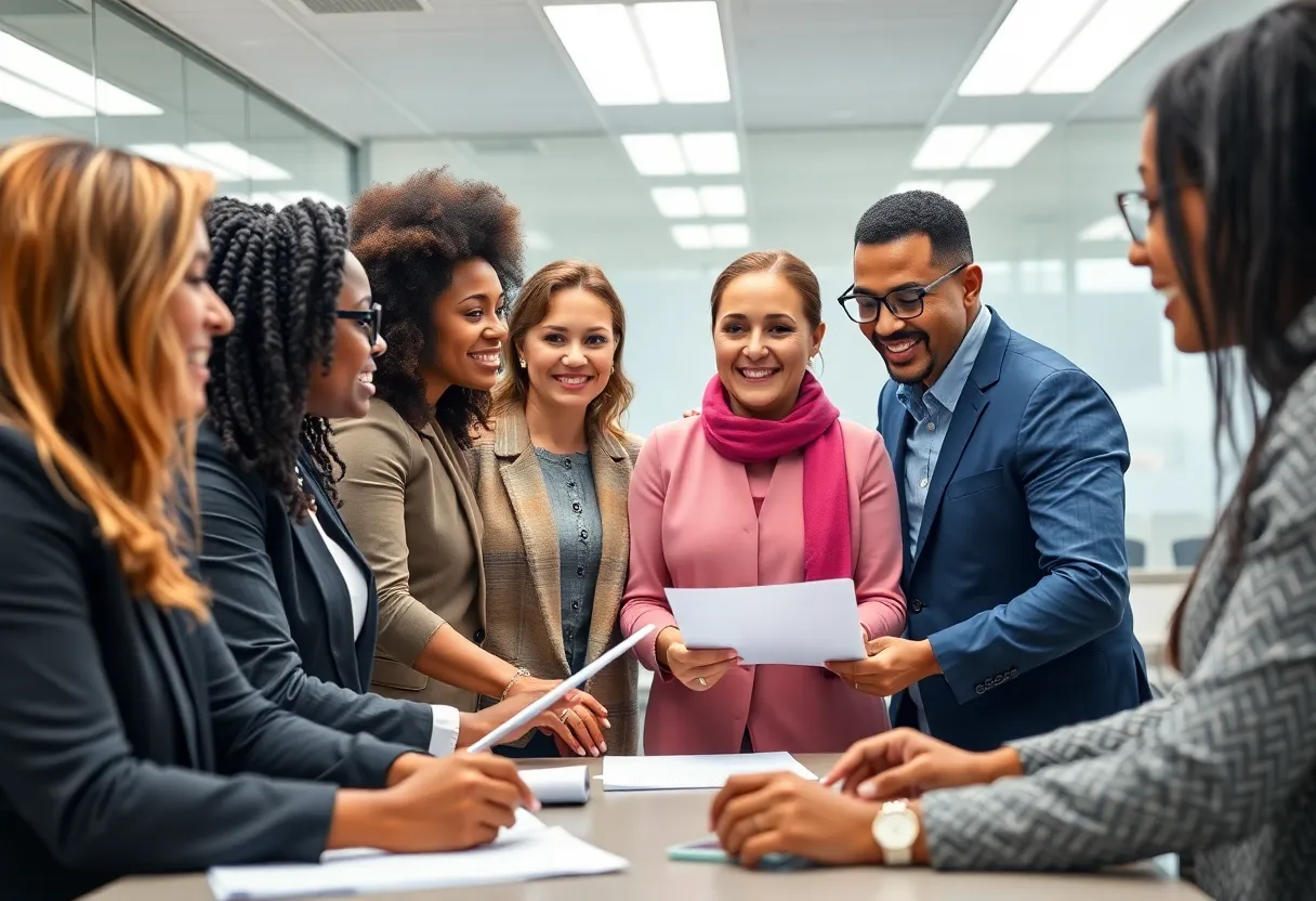 Diverse professionals working in a government office