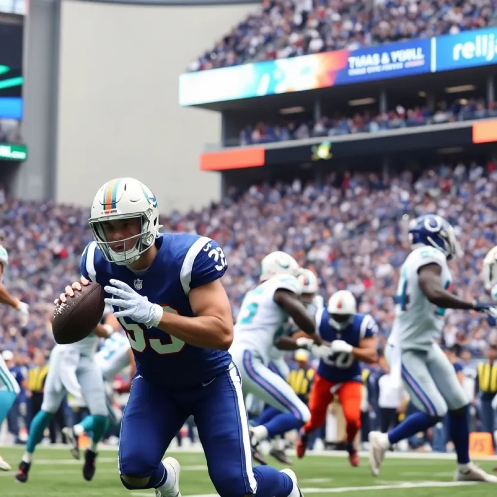 Miami Dolphins player in action against Indianapolis Colts