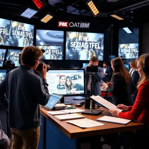 A busy newsroom environment showcasing collaboration among journalists.