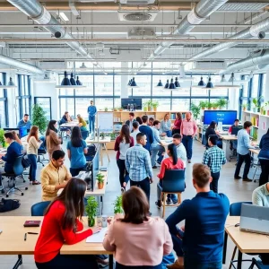 Co-working space with diverse individuals collaborating