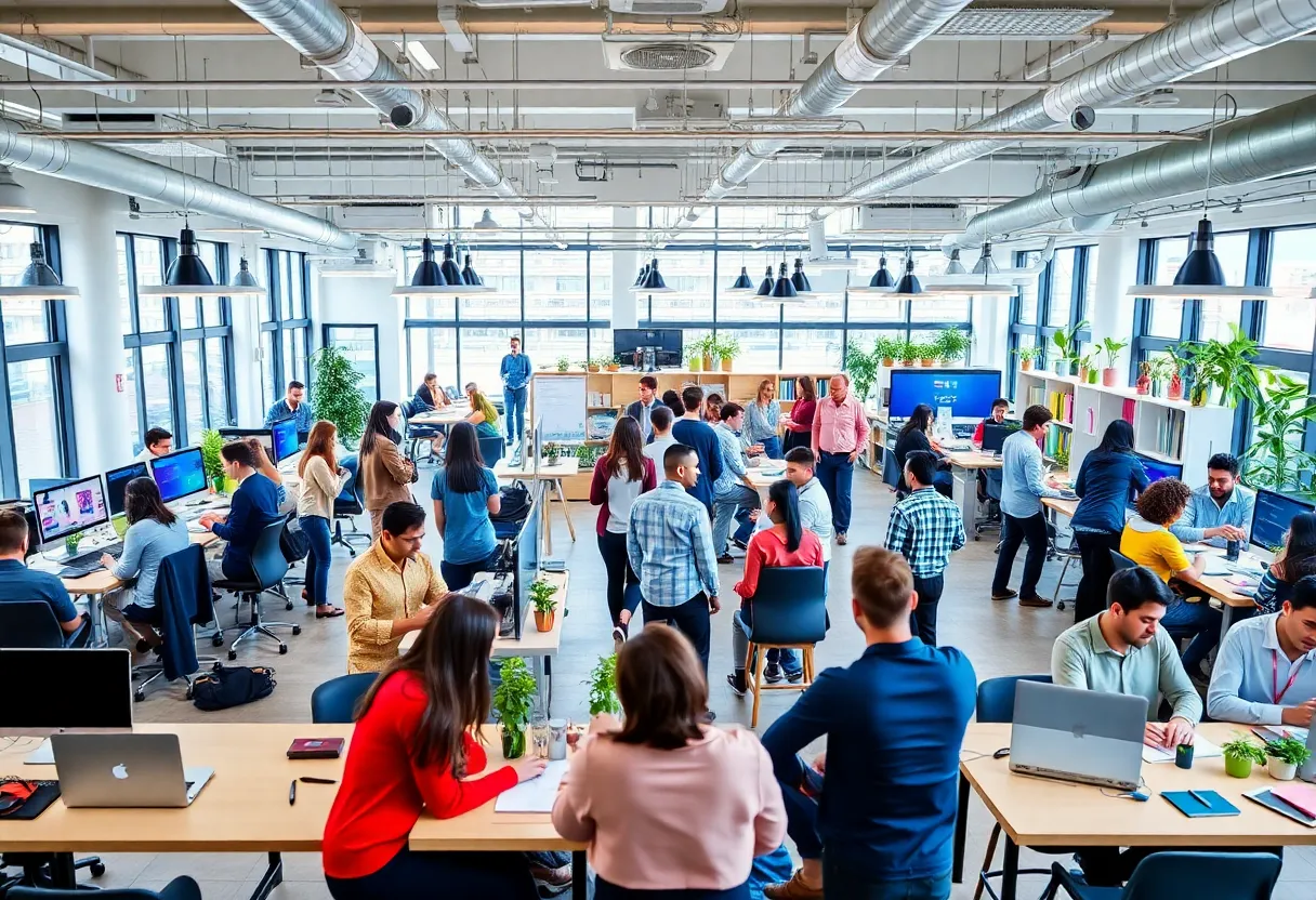 Co-working space with diverse individuals collaborating