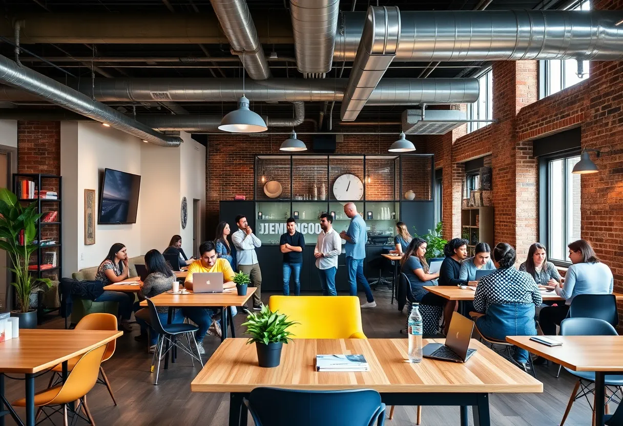 Interior view of P30 co-working space with people collaborating.