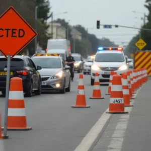 Construction zone with signs and traffic cones indicative of a road rage incident