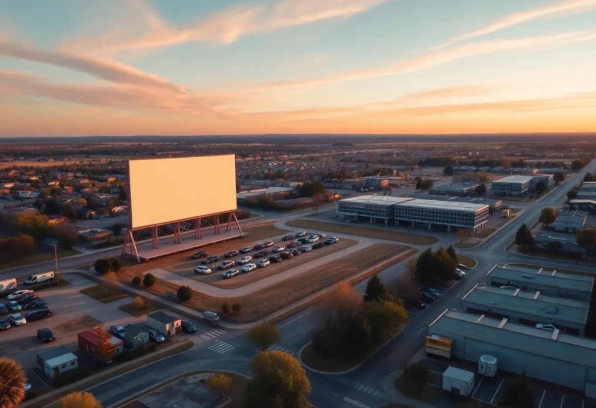 Aerial view of the Sherman Drive-In site proposed for data center development.