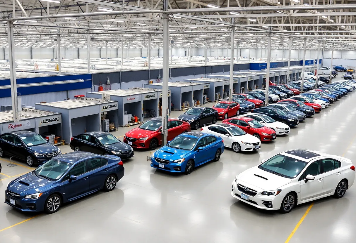 Production line of Subaru Legacy sedans at Indiana factory