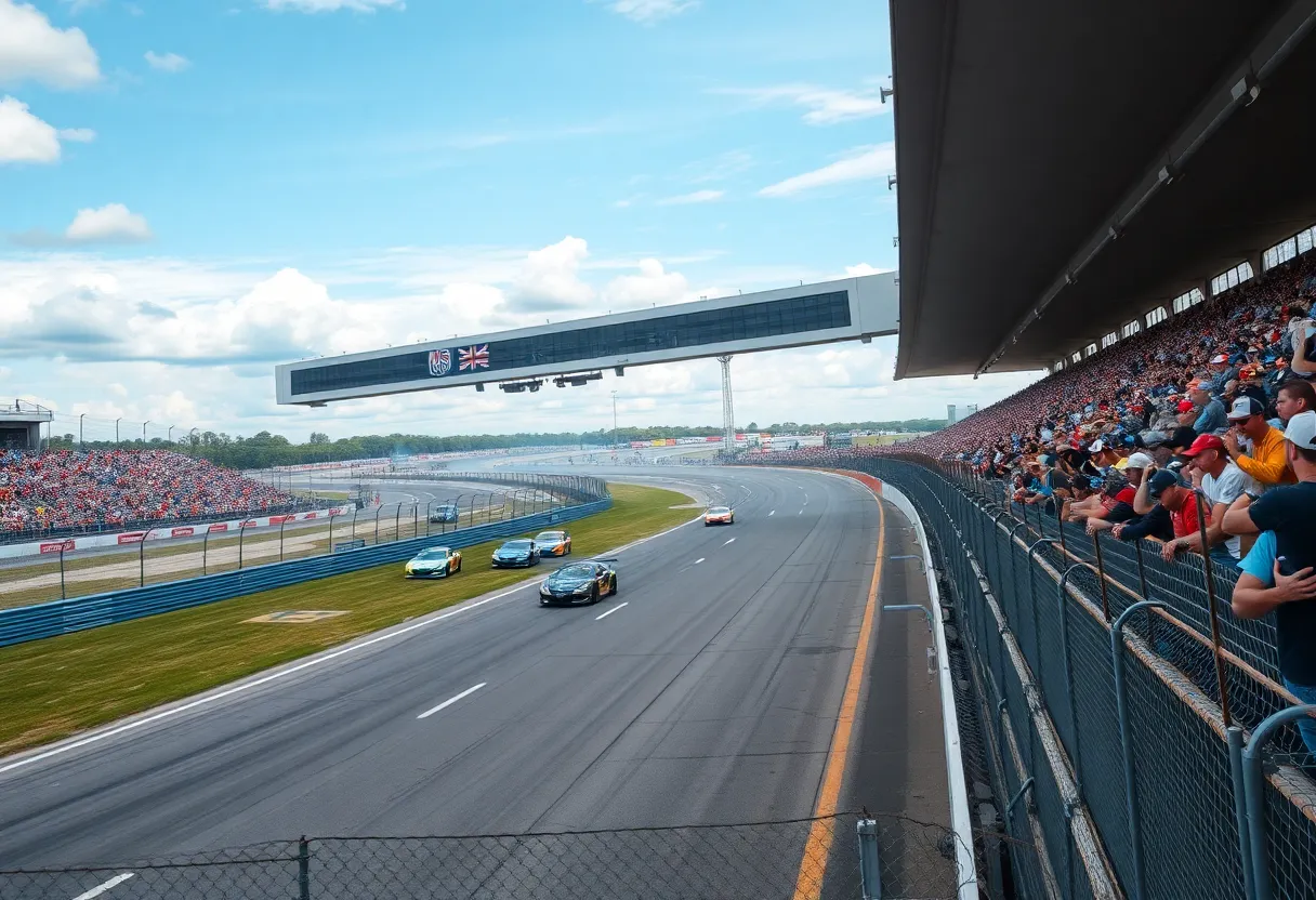 Sports cars racing at the Indianapolis Motor Speedway during the TireRack.com Battle on the Bricks.