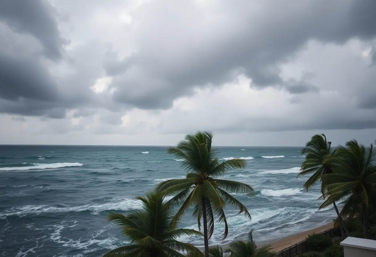 Dark clouds and rough seas during tropical storm conditions at Treasure Coast