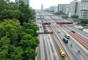 Construction area on U.S. 31 in Indianapolis with heavy machinery