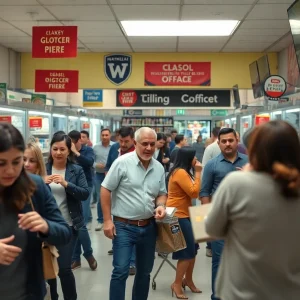 chaotic scene inside a retail store with distressed employees and customers after an altercation