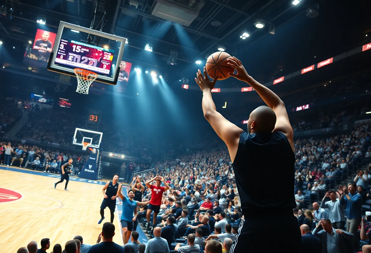 Basketball players competing fiercely on the court during the WNBA semifinals