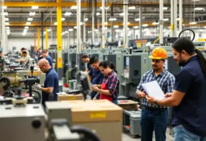 Workers in an advanced manufacturing facility in Indianapolis