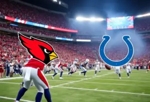 Arizona Cardinals playing against the Indianapolis Colts at Lucas Oil Stadium.