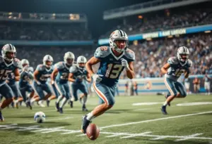 Football players celebrating a victory on the field