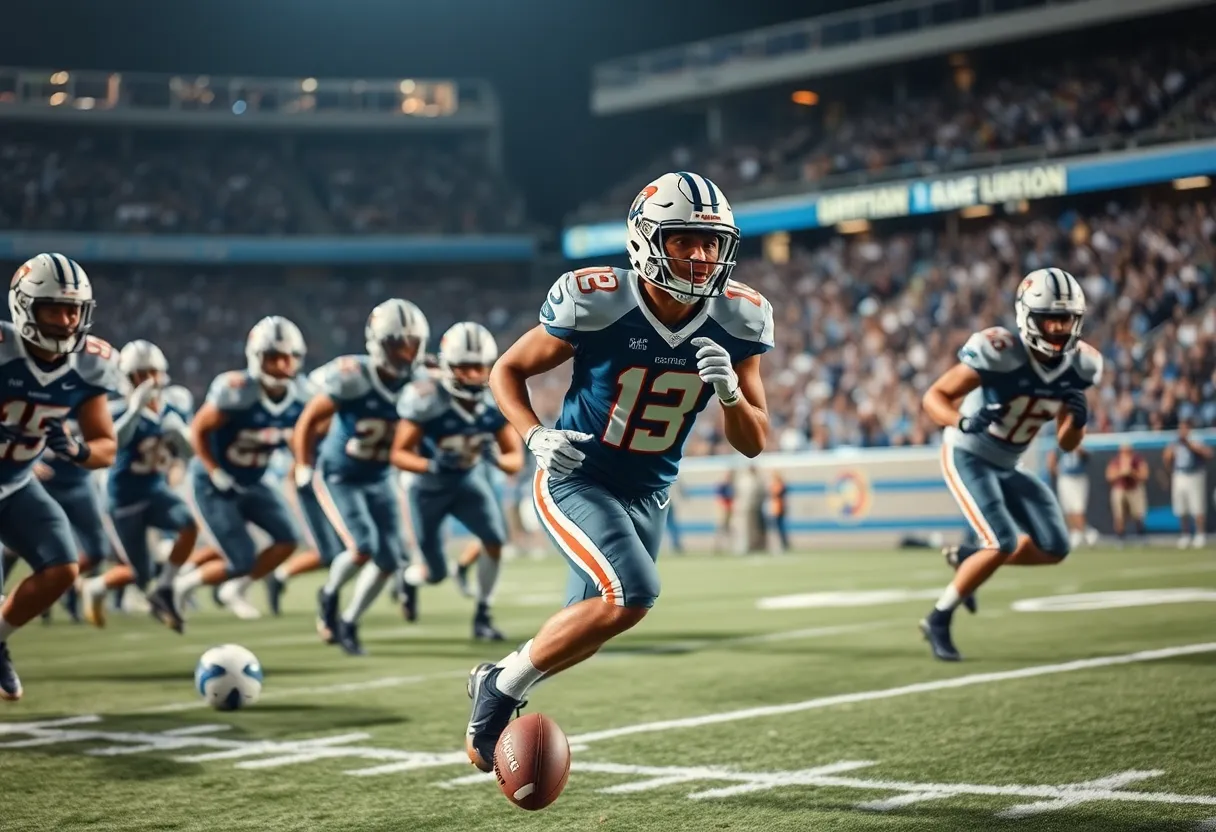Football players celebrating a victory on the field
