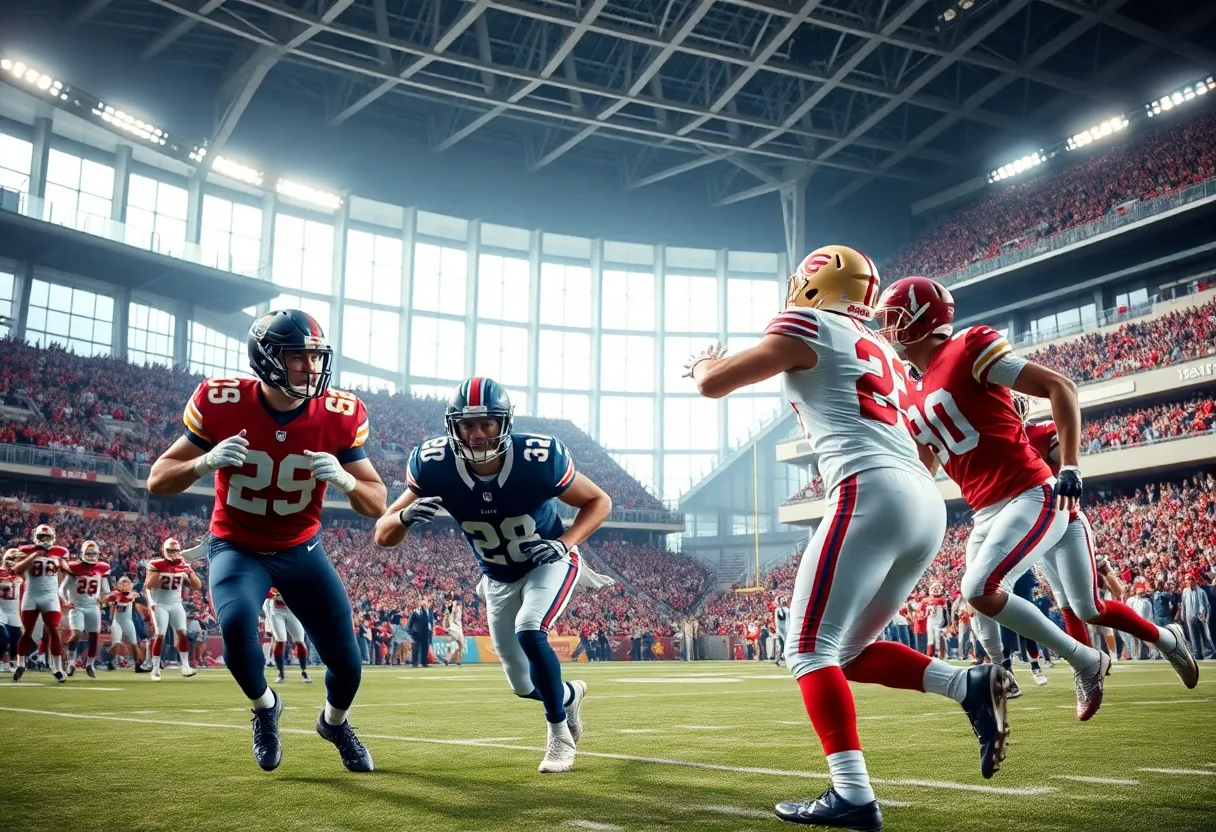 Football players during a game at Lucas Oil Stadium in Indianapolis