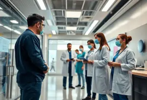 Healthcare professionals in a modern setting promoting digital transformation