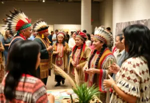 Community members participating in Indigenous Peoples Day events at the Eiteljorg Museum.