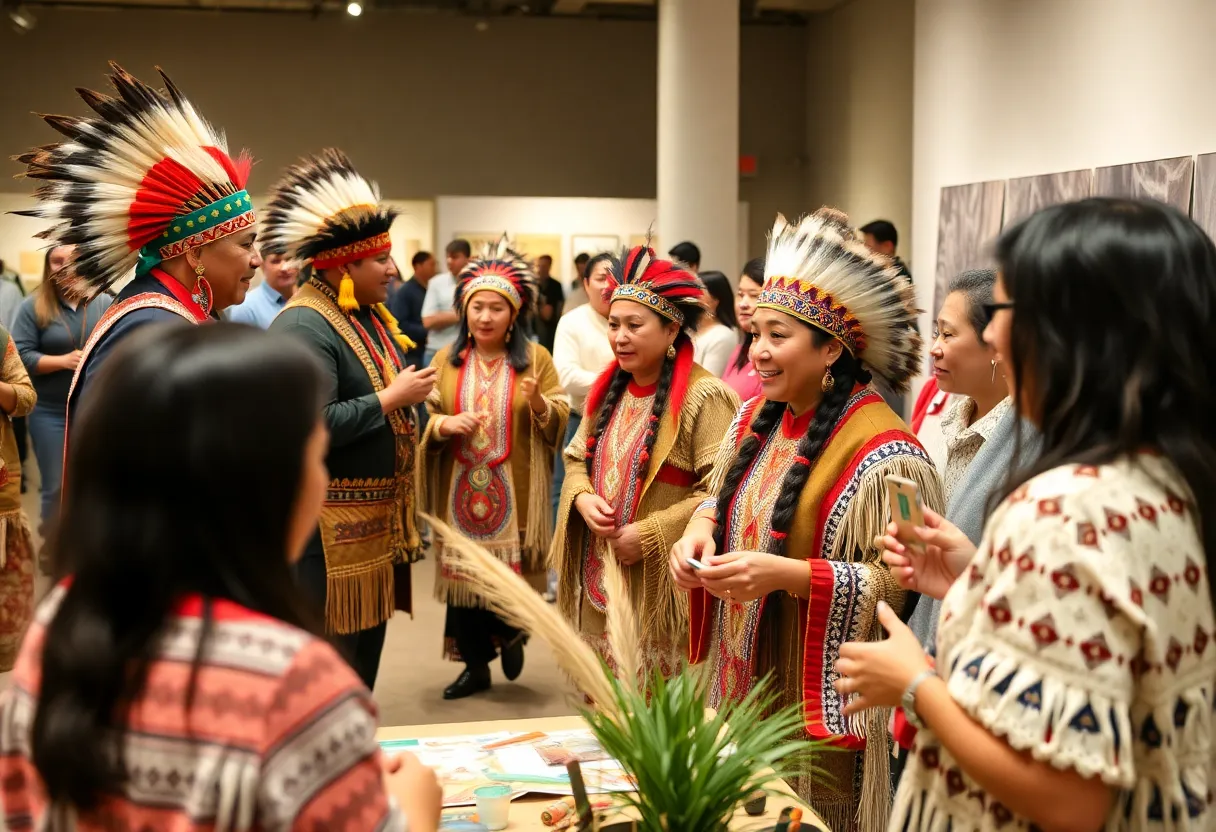 Community members participating in Indigenous Peoples Day events at the Eiteljorg Museum.