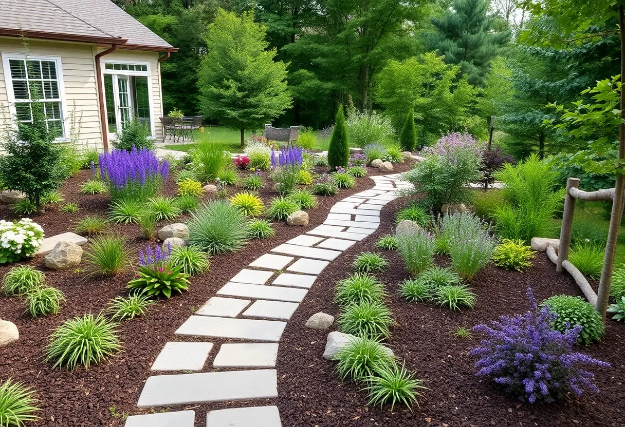 Beautiful landscaping surrounding a custom home in Indianapolis