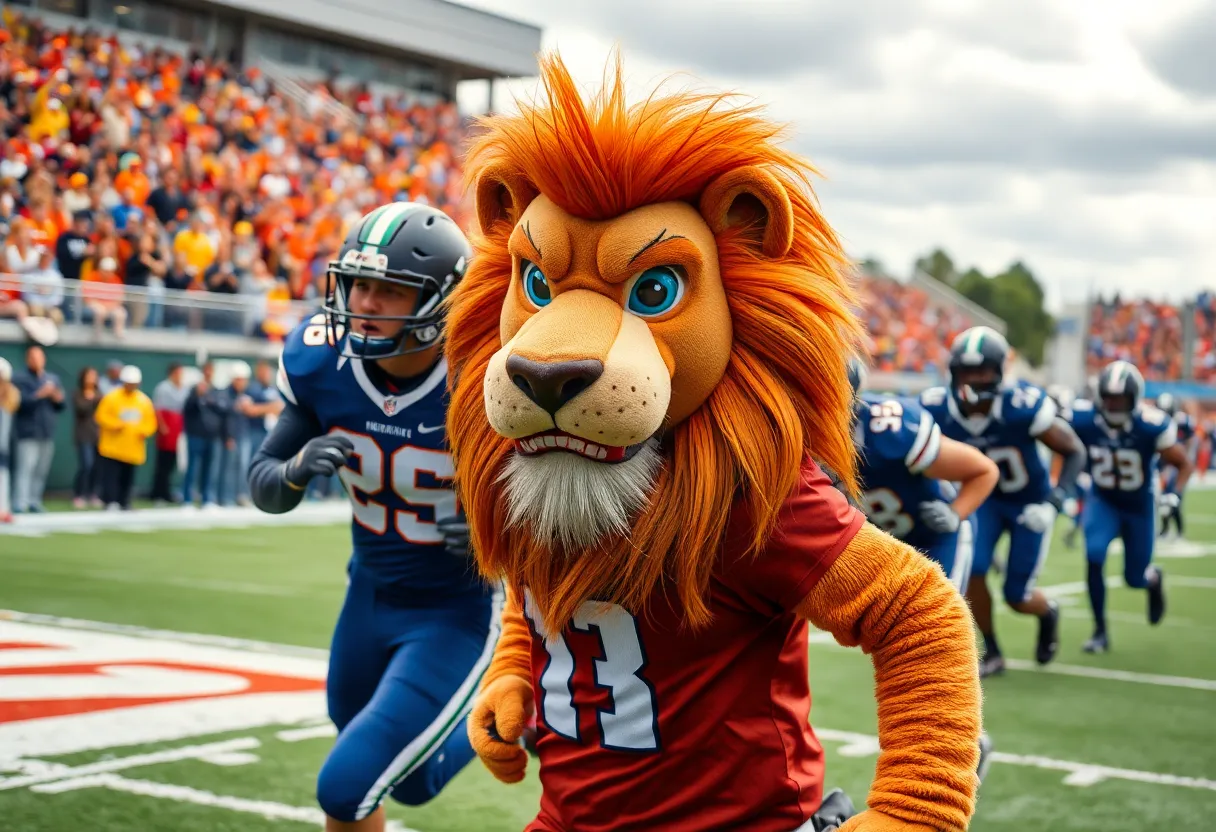 Football game with Detroit Lions players and fans cheering