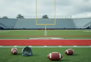 An empty football field at St. Vincent-St. Mary High School