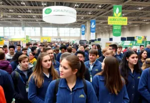 Students at the FFA National Convention in blue jackets