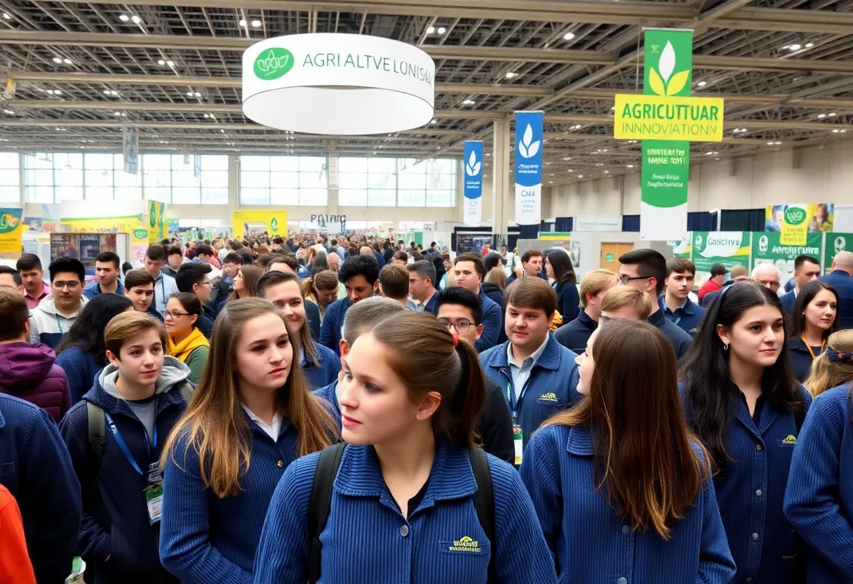 Students at the FFA National Convention in blue jackets
