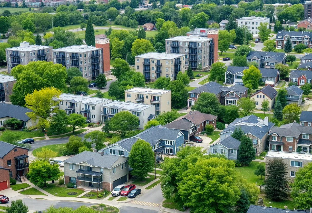 Vibrant urban landscape showcasing diverse housing options in Gary, Indiana.