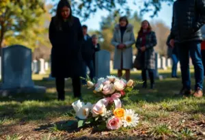 Memorial service for Haven Grace Hope with floral tributes.
