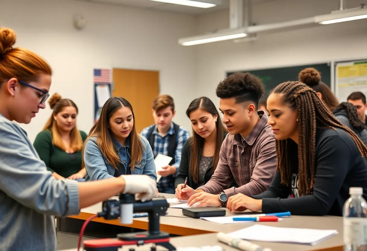 Students in a career apprenticeship program learning hands-on skills