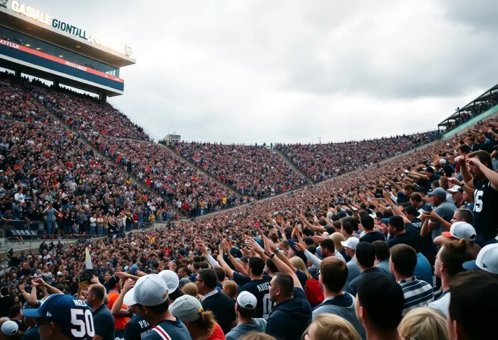 Crowd cheering at an Indiana football game