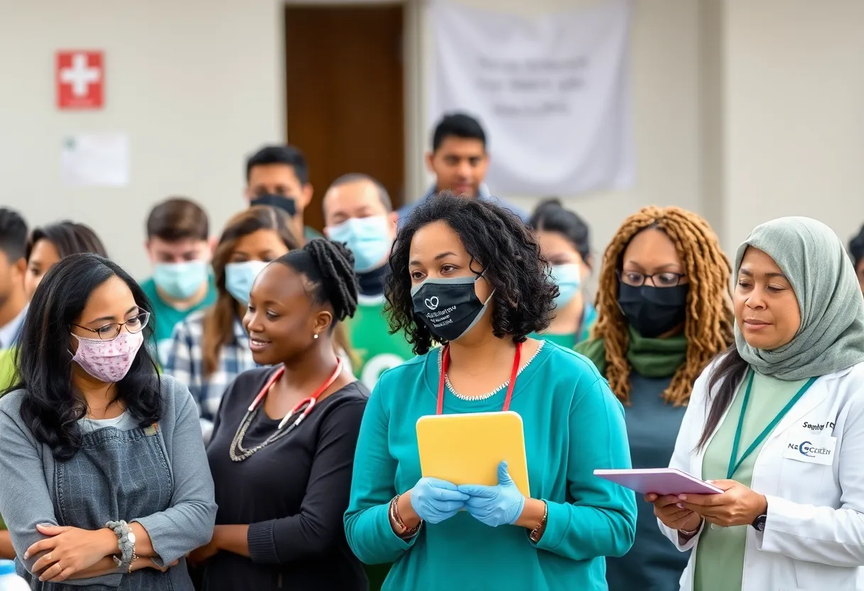 Group of diverse individuals participating in work activities for healthcare support in Indiana.
