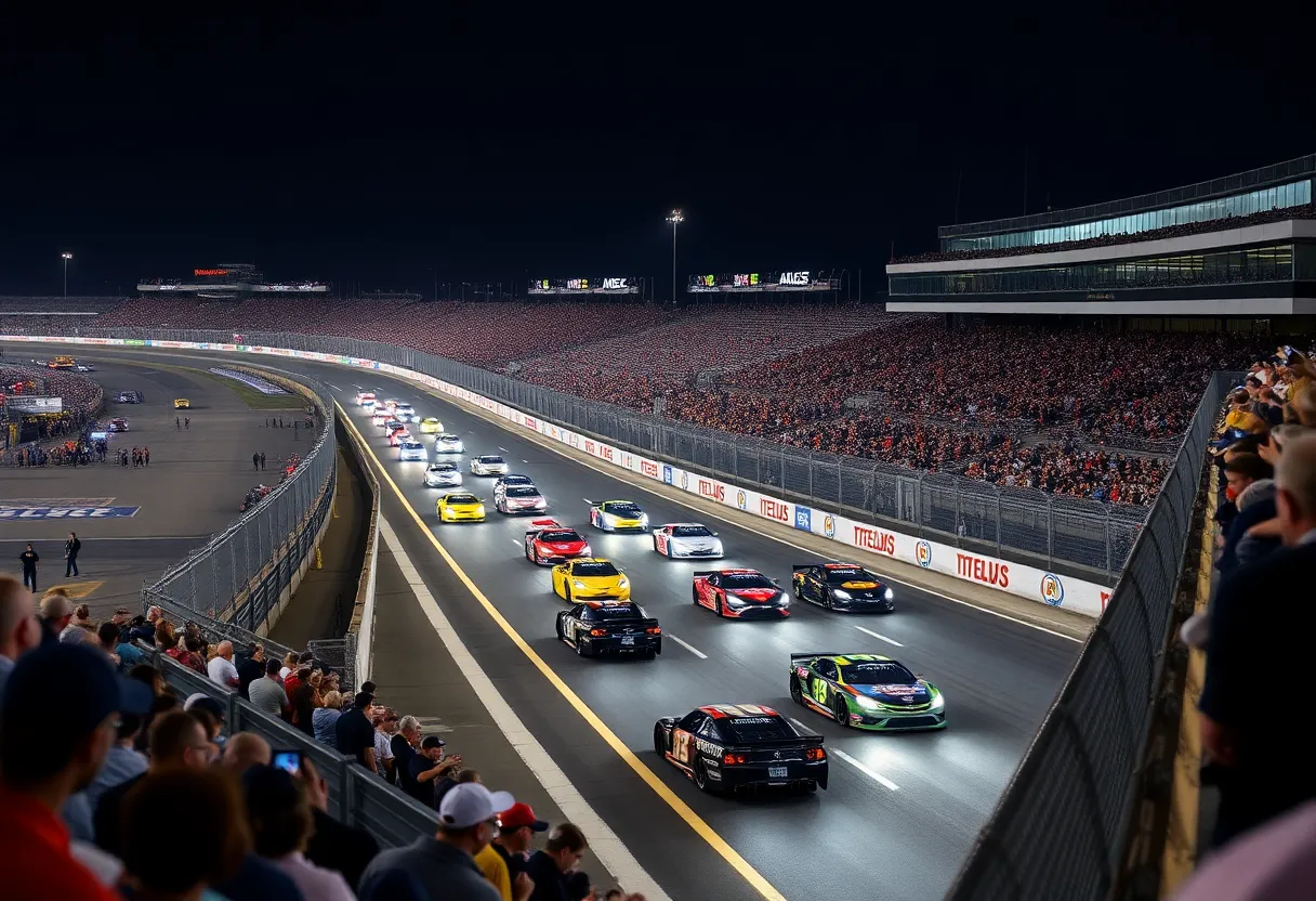 Race cars at the Indianapolis Motor Speedway during the 8 Hour GT3 race