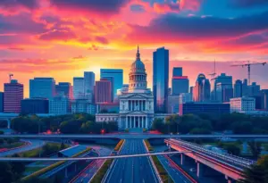 Illustration of urban cityscape highlighting public safety and infrastructure in Indianapolis