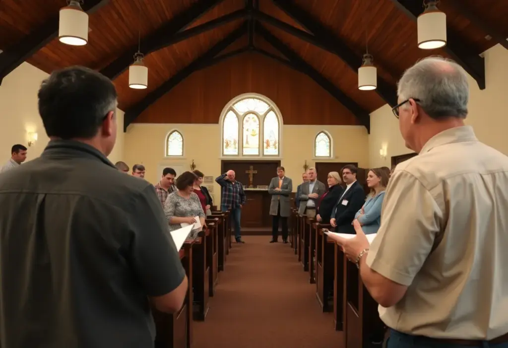 Church members participating in safety training focused on emergency preparedness and security measures.