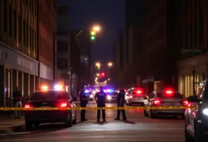 Police scene with investigation lights and officers in Indianapolis